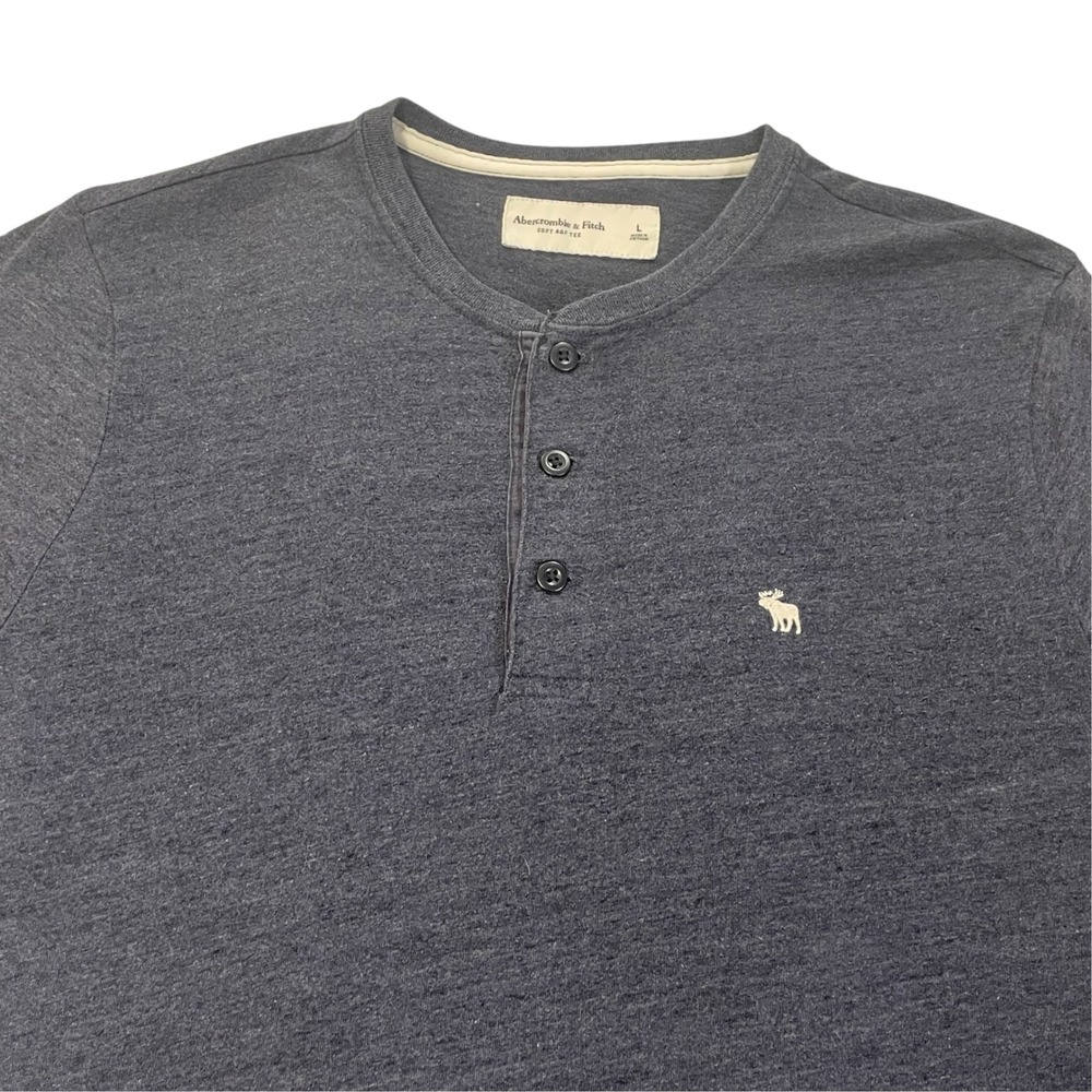 Abercrombie & Fitch Mens Large Blue Heather Long Sleeve Soft A&F Henley Tee